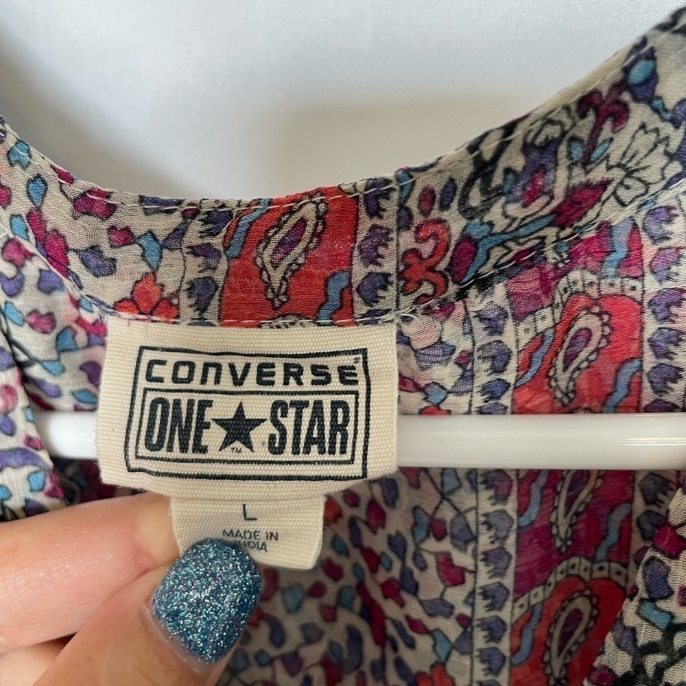 Converse One Star Women's Sheer Button Down Bohemian Paisley Long Sleeve Tunic   - Picture 6 of 6